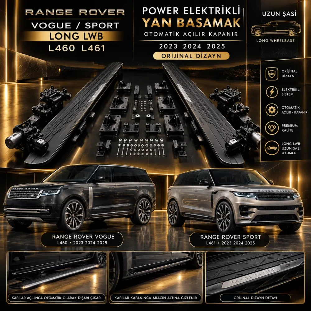 Range Rover Vogue Sport LONG LWB L460 L461 Power Elektrikli Yan Basamak Otomatik Açılır Kapanır 2023 2024 2025 Orjinal Dizayn Uzun Şasi