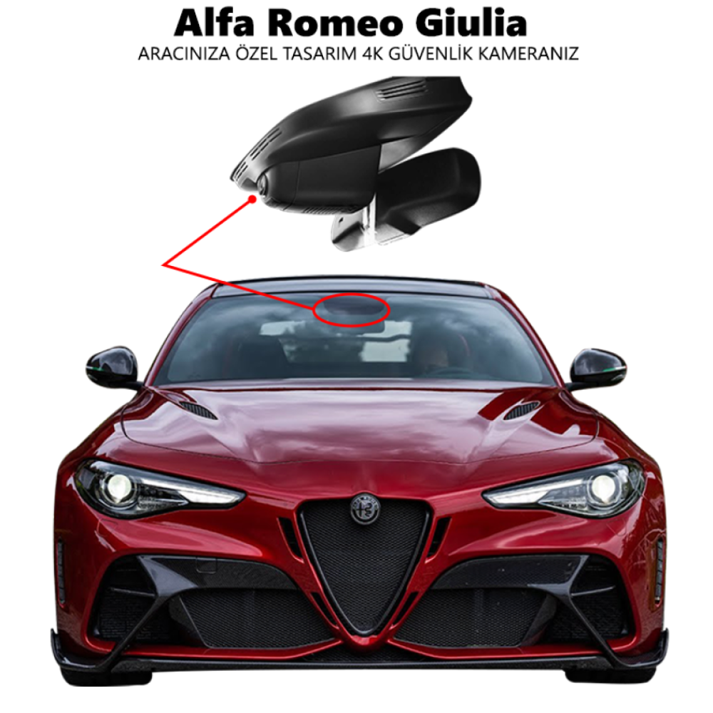 Alfa Romeo Giulia Modele Araca Özel 4K Araç Kamerası 2016 2017 2018 2019 2020 2021 2022 2023
