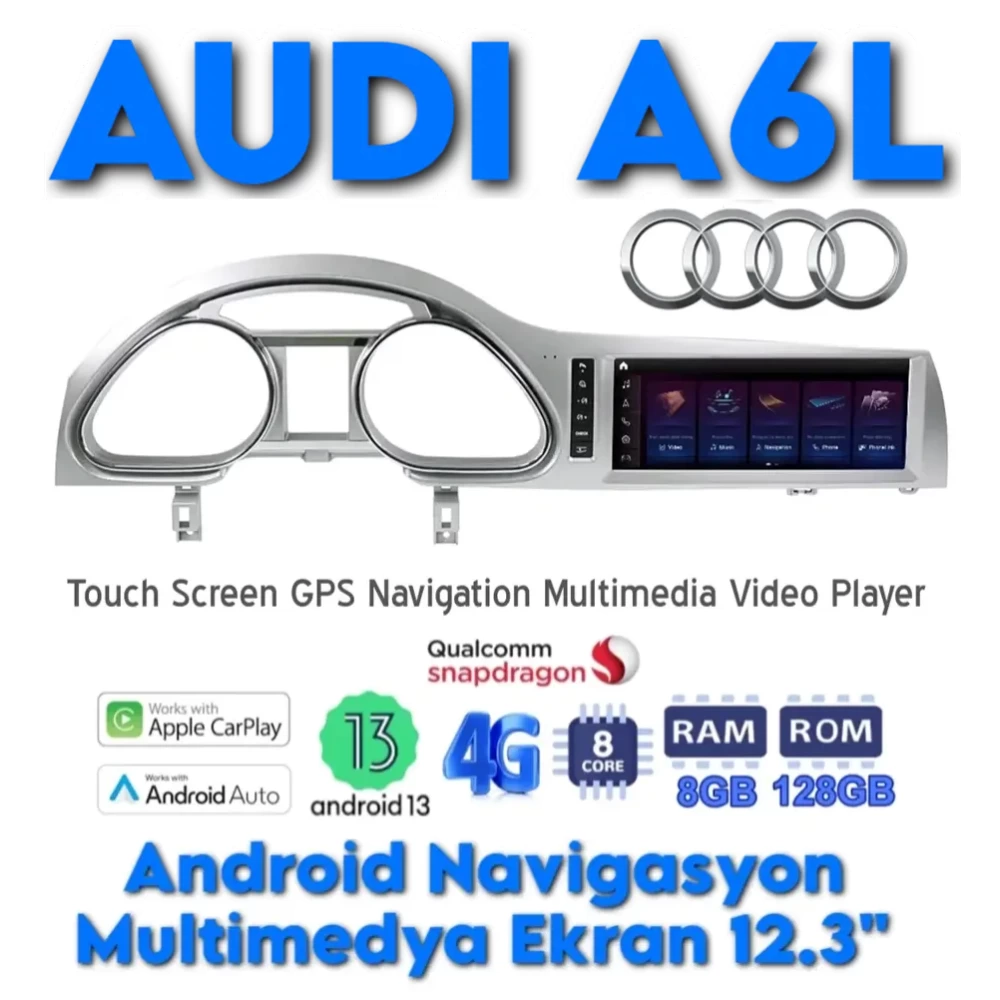 Audi A6L CarPlay Android Multimedya Ekran 8+128GB 10.25 inç Navigasyon Sistemi DSP GPS 2005 2006 2007 2008 2009 2010 2011