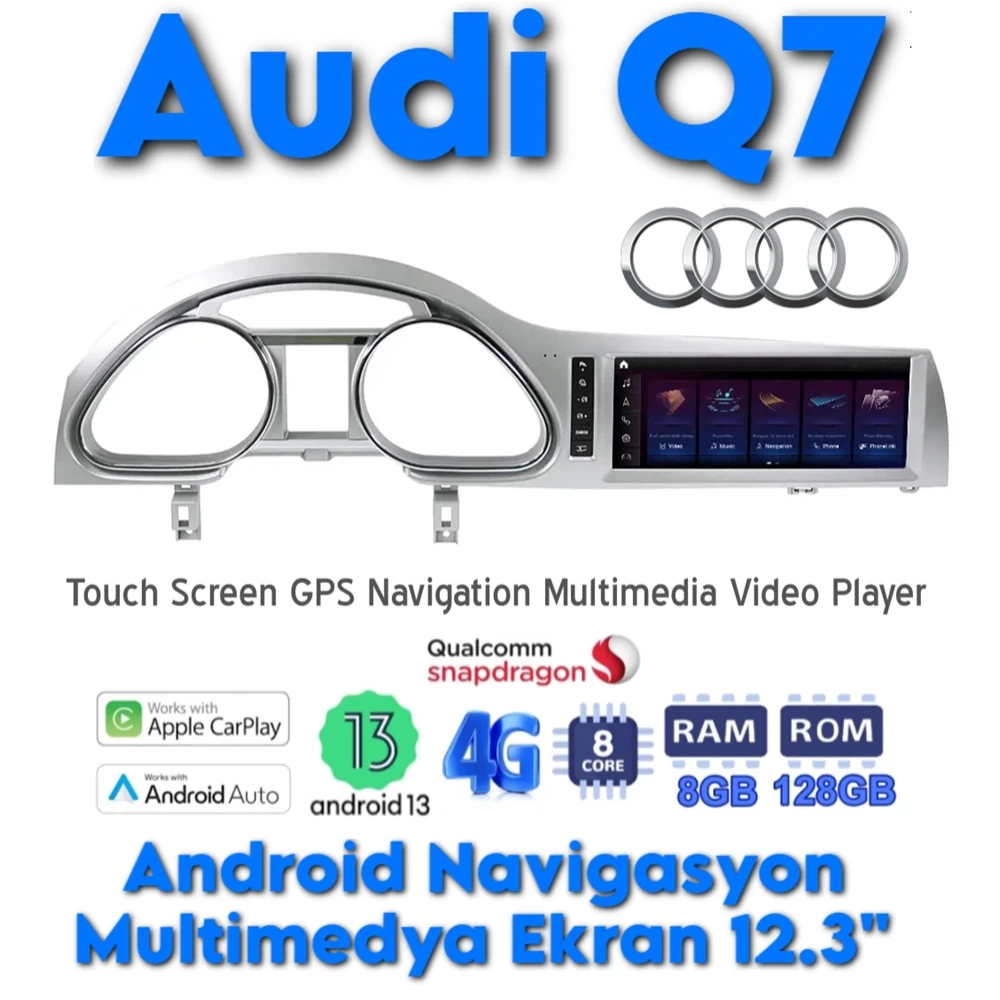 Audi Q7 Android Multimedya Ekran 10.25 inç Navigasyon Sistemi 8+128GB 2006 2007 2008 2009 2010 2011 2012 2013 2014 2015