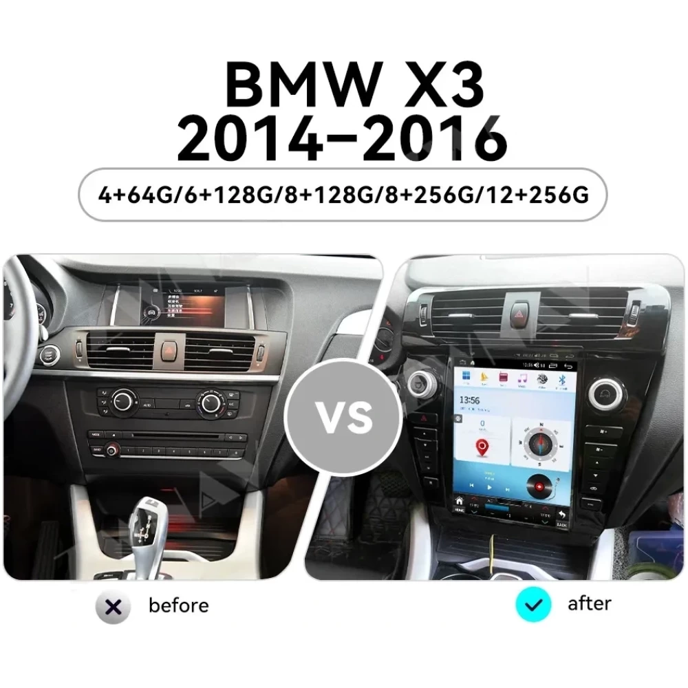 BMW 3 Serisi F30 F31 X3 F25 Carplay Android Auto 14 Tesla Style Dikey Navigasyon Multimedya Ekran Sistemi Upgrade 2014 2015 2016 2017