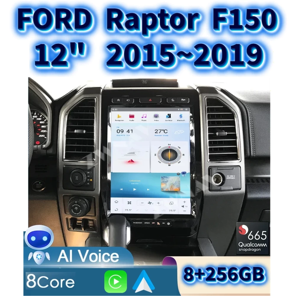 Ford F150 Raptor 12 inç 8GB+256GB Tesla Tarzı Android Multimedya Ekran GPS Navigasyon Sistemi 2015 2016 2017 2018 2019