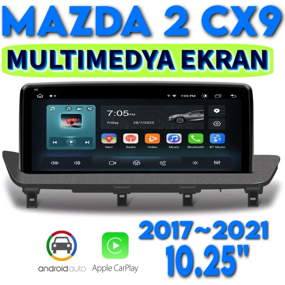 Mazda 2 CX-9 10.25 inç CarPlay Android Auto GPS Navigasyon Sistemi Multimedya Ekran 2017 2018 2019 2020 2021