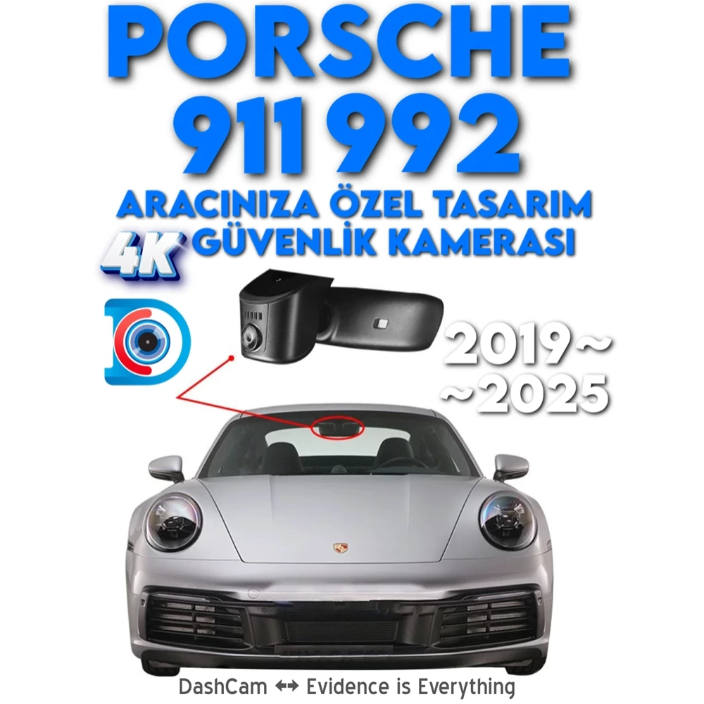 Porsche 911 992 Modele Özel 4K DashCam Araç İçi Kamerası 2019 2020 2021 2022 2023 2024 2025