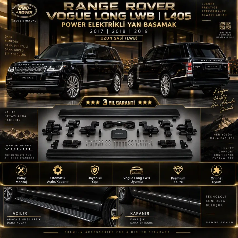 Range Rover Vogue Long LWB L405 Power Elektrikli Yan Basamak Otomatik Açılır Kapanır 2017 2018 2019 Uzun Şasi