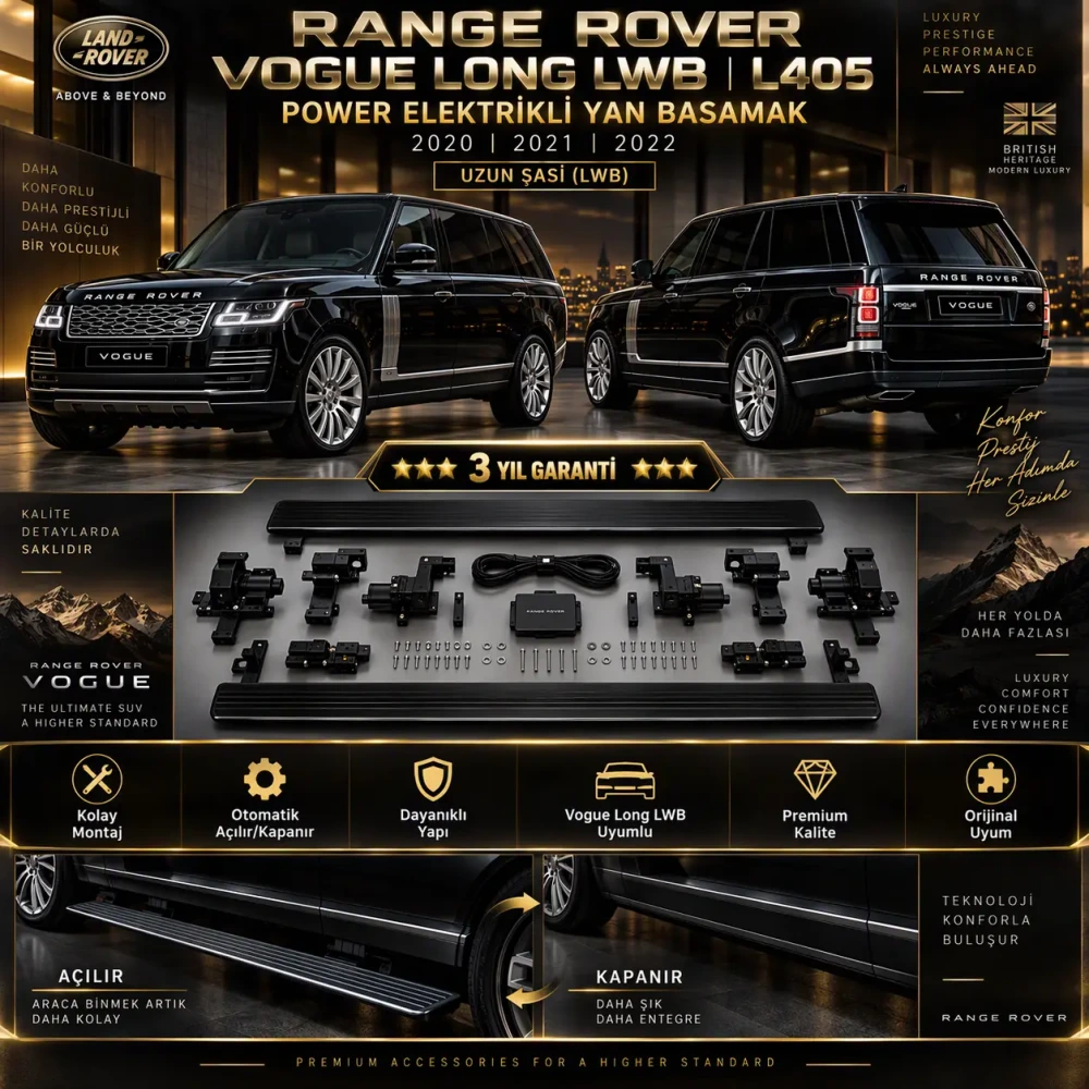 Range Rover Vogue Long LWB L405 Power Elektrikli Yan Basamak Otomatik Açılır Kapanır 2020 2021 2022 Uzun Şasi