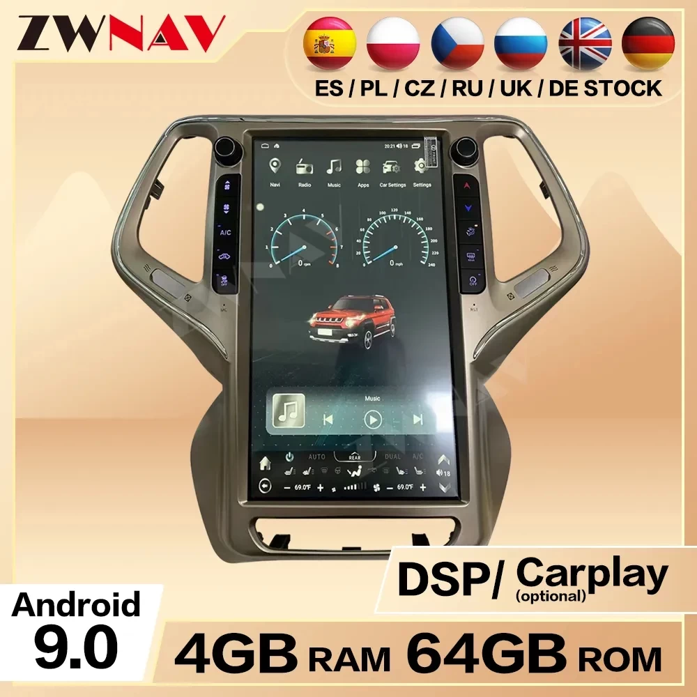 Jeep Grand Cherokee Cherokee 13.6 inç Dikey Tesla Tarzı Android Multimedya Ekran Navigasyon Sistemi 2014 2015 2016 2017 2018 2019 2020 2021 2022