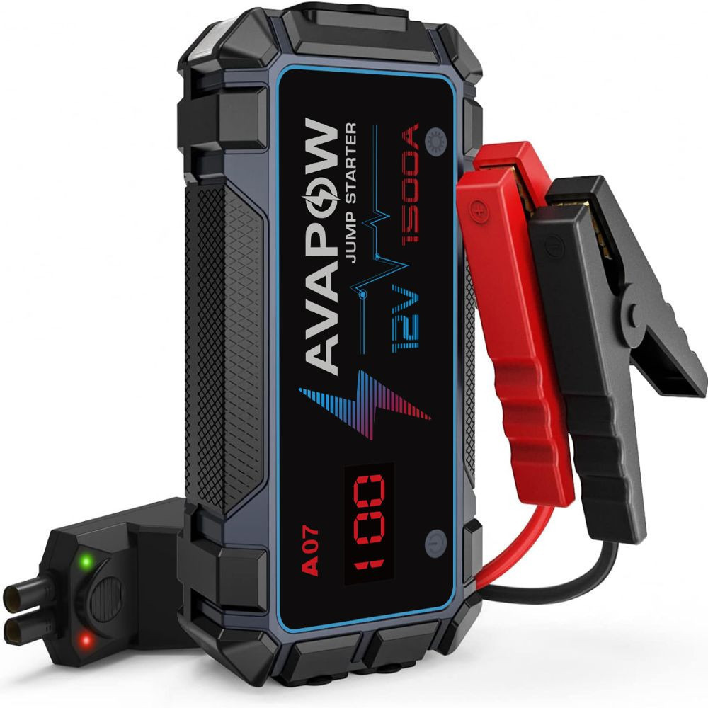 Avapow A07 Araç 12V Akü Takviye Cihazı Zorla Çalıştırma İşlevli (Bitmiş Aküyü Çalıştıran) (Force Start) Özellikli Acil Durum Kiti Jump Starter Enerji Şarj İstasyonu Güç Kaynağı (Powerbank-QC3.0+LCD+LED Işık) 12800mAh 1500A