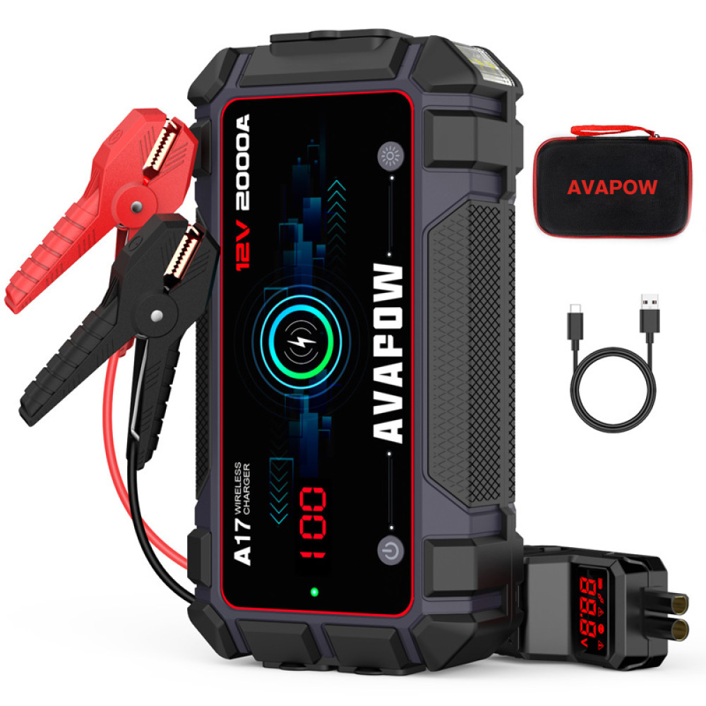 AVAPOW A17 Taşınabilir Araç 12V Akü Takviye Cihazı Zorla Çalıştırma İşlevli (Bitmiş Aküyü Çalıştıran) (Force Start) Özellikli Acil Durum Kiti Jump Starter Enerji Hızlı Şarj İstasyonu Güç Kaynağı PowerBank 12000mAh