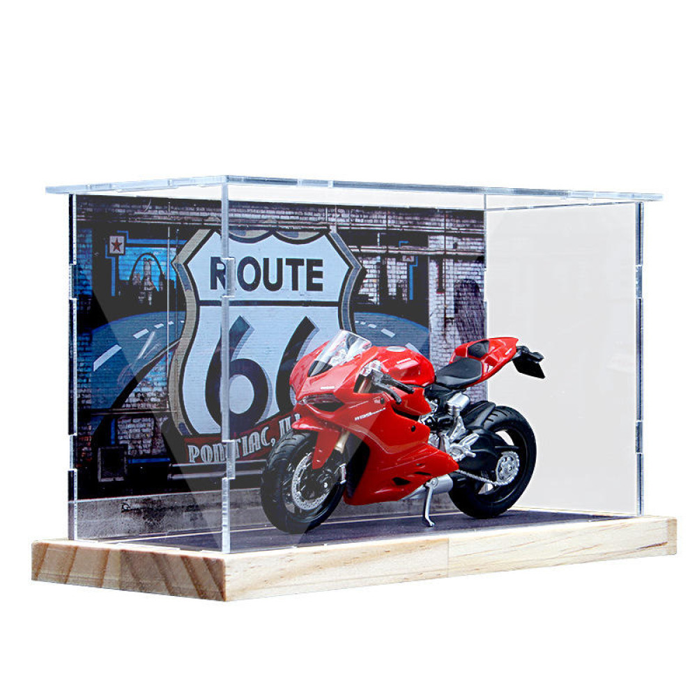 1/18 Ölçekli Diecast Motosiklet Sergileme Kutusu – Kompakt VIP Garaj ve Akrilik Koruma Sahnesi