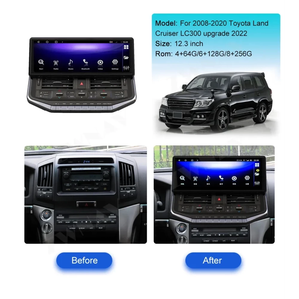 Toyota Land Cruiser LC300 Stil (2008-2021 Uyumlu) 12.3 İnç Multimedya Sistemi