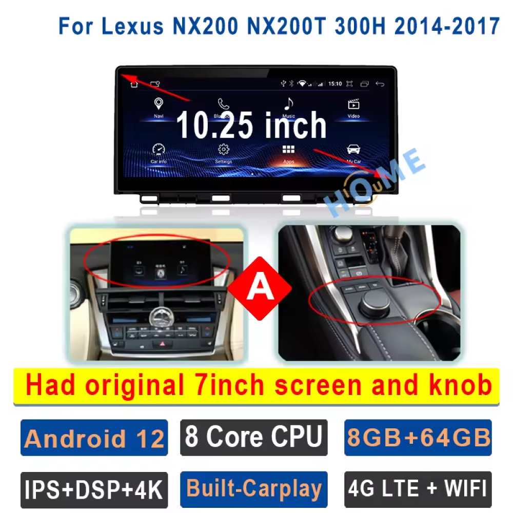 Lexus NX200 NX200T 300h 10.25 inch Android 13 - CarPlay - Android - GPS Navigasyon - Multimedya Ekran 2014-2017