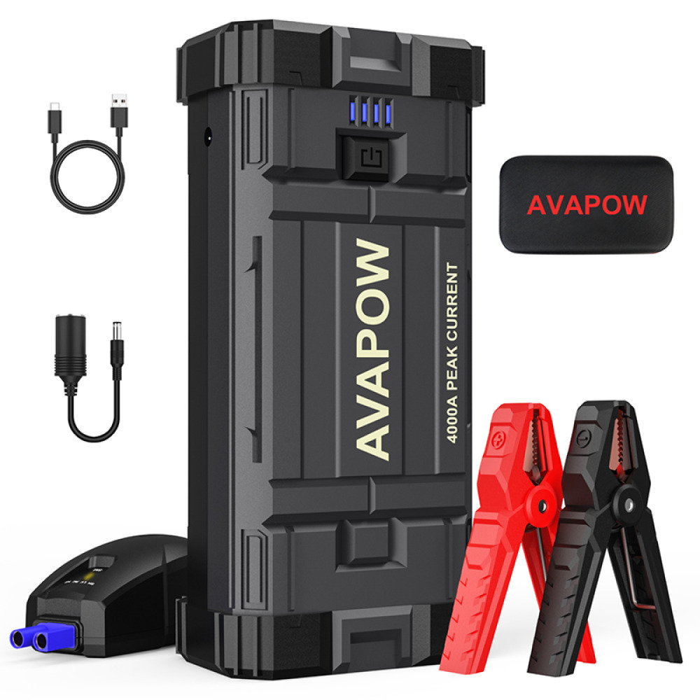 AVAPOW A38 Profesyonel Seri 4000A Taşınabilir 12V Araç Akü Takviye Cihazı Acil Durum Kiti Jump Starter Hızlı Şarj Enerji Güç İstasyonu Power Bank 19200mAh