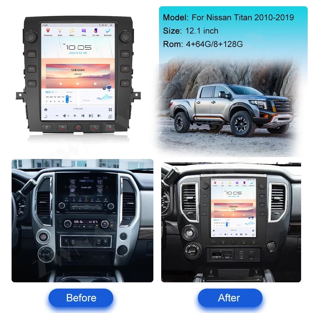 Nissan Titan (2014-2020) 12.1 İnç Tesla Stil Android 13.0 Multimedya Sistemi