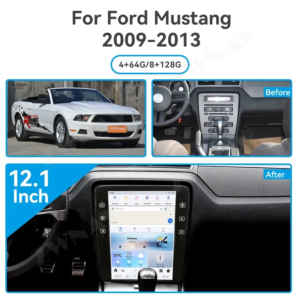 Ford Mustang GT 12.1 inç Android 13 Multimedya Ekran Navigasyon Sistemi 2009 2010 2011 2012 2013 2014