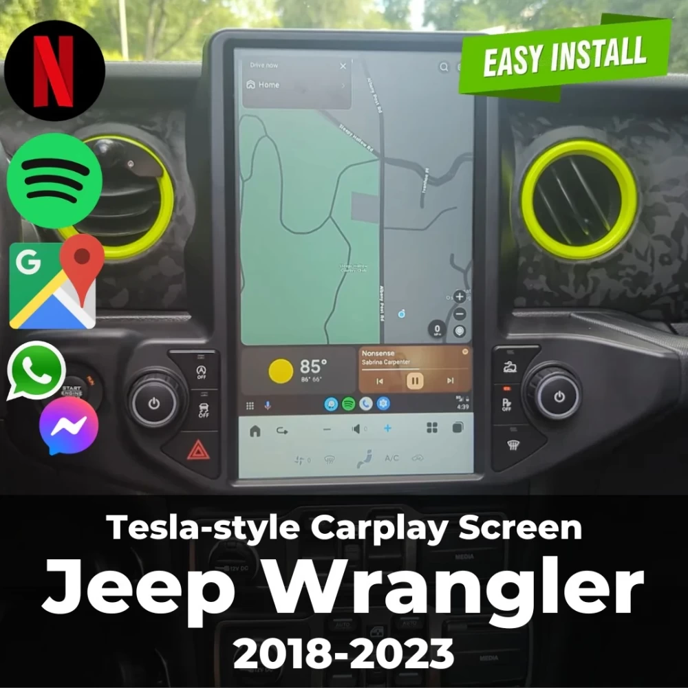 Jeep Wrangler Tesla Dizayn Android Auto Carplay Multimedya Ekran Navigasyon Sistemi 2018 2019 2020 2021 2022 2023