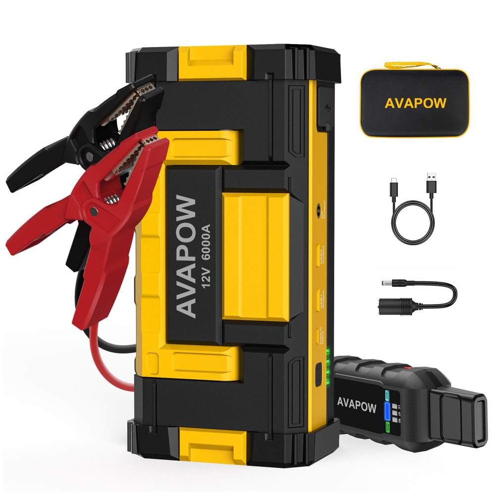 AVAPOW 12V Taşınabilir Araç 12V Akü Takviye Cihazı Zorla Çalıştırma İşlevli (Bitmiş Aküyü Çalıştıran) (Force Start) Özellikli Acil Durum Kiti Jump Starter Enerji Şarj İstasyonu Güç Kaynağı Power Bank 24000mAh