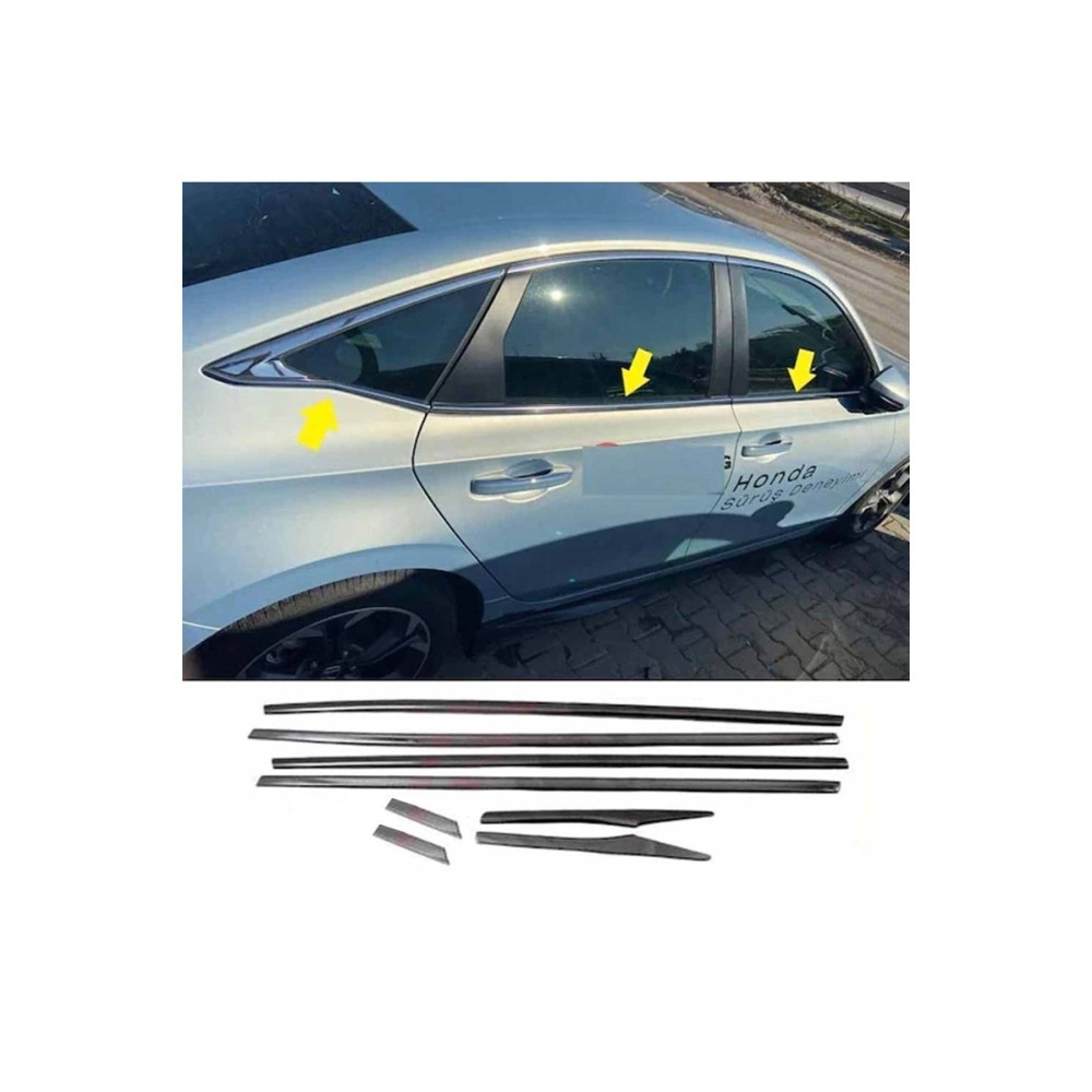 Honda Cıvıc 2022 Fe1 Için Uyumlu Krom Cam Alt Çıtası 8 Parça