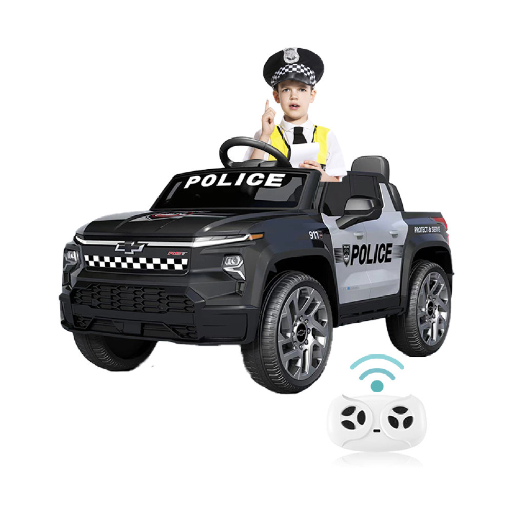 12V Junior Police Patrol - Işıklı Sirenli, Megafonlu, Sarsıntısız Kalkış ve 2.4G Ebeveyn Uzaktan Kumandalı Akülü Polis Arabası