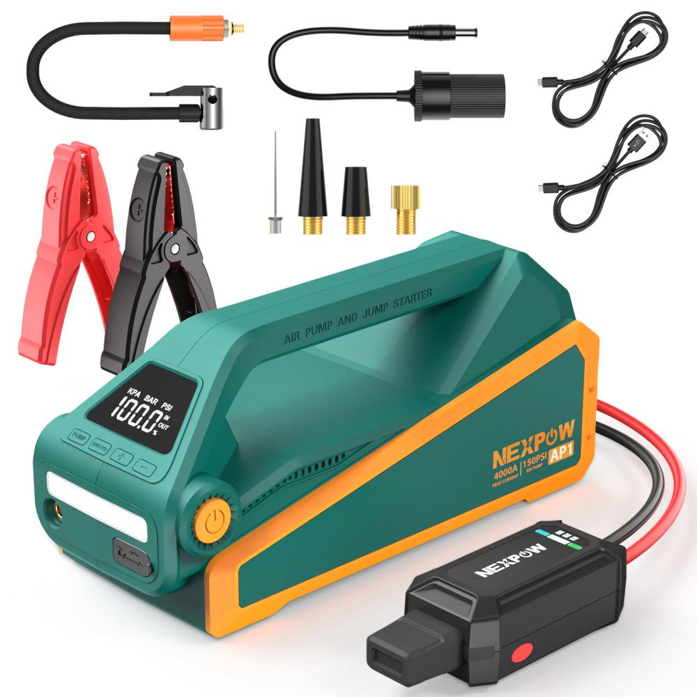 Nexpow AP1 Ultra Güçlü 4’ü 1 Arada Araç Takviye Cihazı Acil Durum Kiti (Jump Starter) & Enerji Güç İstasyonu Power Bank & 150PSI Akıllı Hava Kompresörü