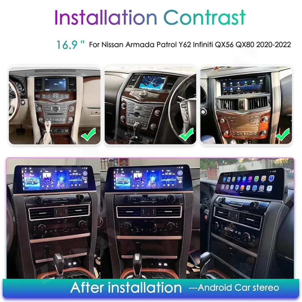 Nissan Patrol Y62 Armada Infiniti QX80 16.9 inç Android Multimedya Ekran 2010 2011 2012 2013 2014 2015 2016 2017 2018 2019 2020 2021 2022 2023