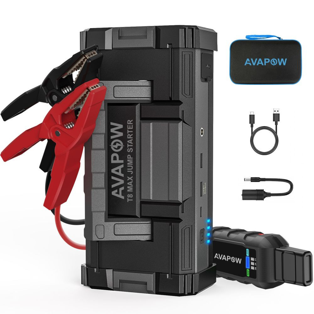 AVAPOW A68 32000mAh 6000A Zorla Çalıştırma İşlevli (Bitmiş Aküyü Çalıştıran) Jump Starter Profesyonel Taşınabilir 12V Hızlı Şarj Akü Takviye Acil Durum Kiti Güç Enerji İstasyonu (Powerbank-Çift USB Portu+LED Işık)