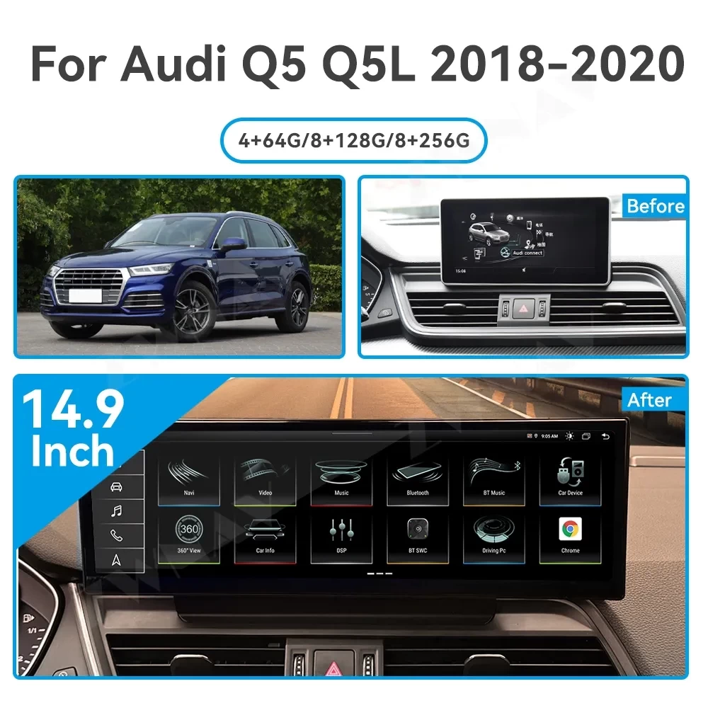 Audi Q5 (2018-2020) Android 13.0 Ultra Geniş 14.9 inç Profesyonel Multimedya Sistemi