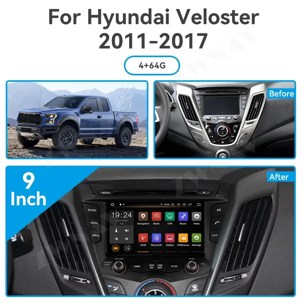 Hyundai Veloster (2011-2017) Android 13.0 Profesyonel DSP Multimedya Sistemi