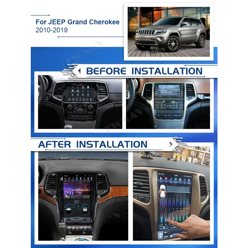 Jeep Grand Cherokee 8GB RAM+128GB ROM Tesla Tarzı Android 13 Multimedya Ekran Navigasyon Sistemi 2010 2011 2012 2013 2014 2015 2016 2017 2018 2019 2020 2021