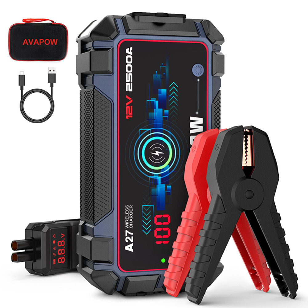 AVAPOW A27 Kablosuz Şarj Destekli Araç 12V Akü Takviye Cihazı Acil Durum Kiti Jump Starter Hızlı Şarj Enerji Güç İstasyonu LCD Ekranlı Power Bank 16000mAh