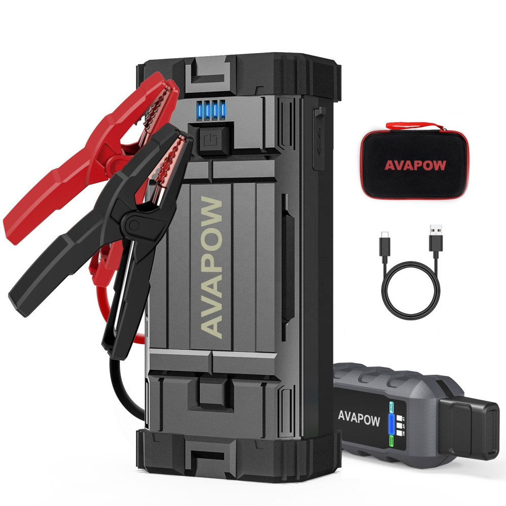 AVAPOW A18 Araç 12V Akü Takviye Cihazı Zorla Çalıştırma İşlevli (Bitmiş Aküyü Çalıştıran) (Force Start) Özellikli Acil Durum Kiti Jump Starter Hava Kompresörü Enerji Şarj İstasyonu Güç Kaynağı Power Bank