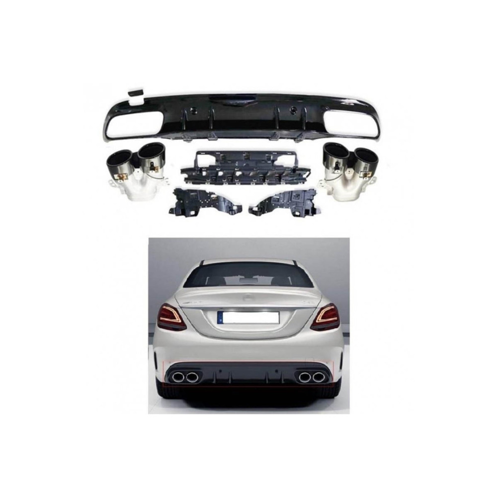 Mercedes W205 İçin Uyumlu SEDAN C43 DİFÜZÖR & SİYAH EGZOZ SETİ ( PİANO BLACK )