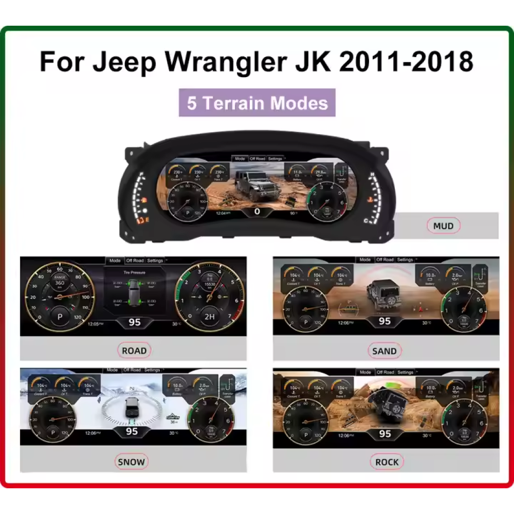 Jeep Wrangler JK Dijital Hayalet Ekran Hız Gösterge Paneli 2011 2012 2013 2014 2015 2016 2017 2018
