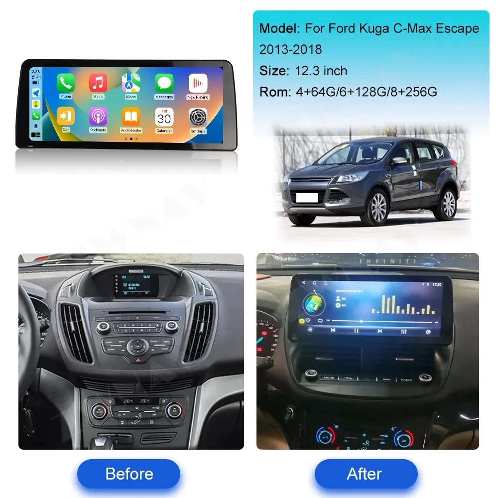 Ford Kuga (2013-2018) 12.3 İnç Android 13.0 Multimedya Sistemi
