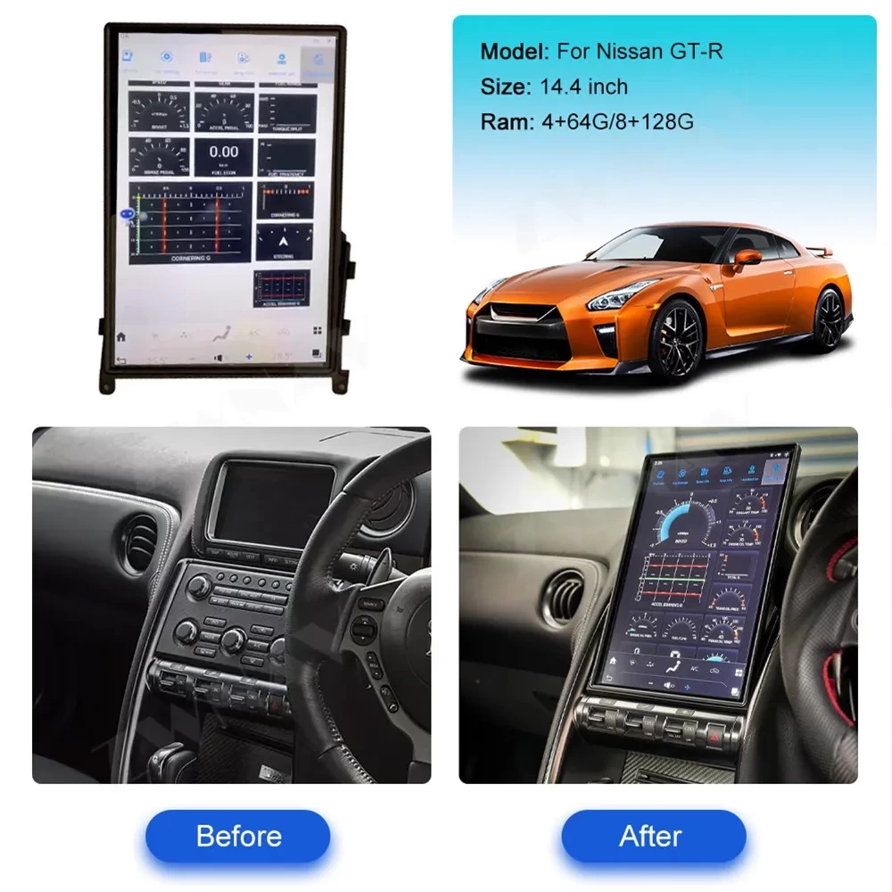 Nissan GT-R (2008-2017) İçin 14.4 İnç Tesla Stil Android 13 Multimedya Sistemi