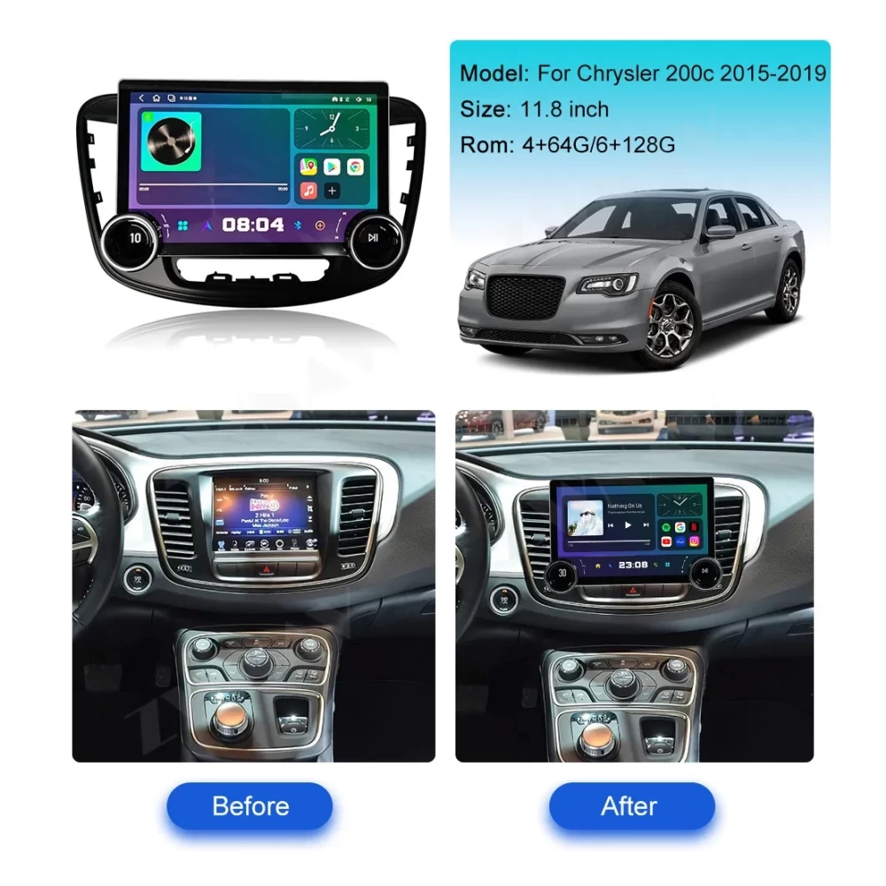 Chrysler 200C (2015-2020) 11.8 İnç Tesla Tarzı Android 13.0 Multimedya Sistemi