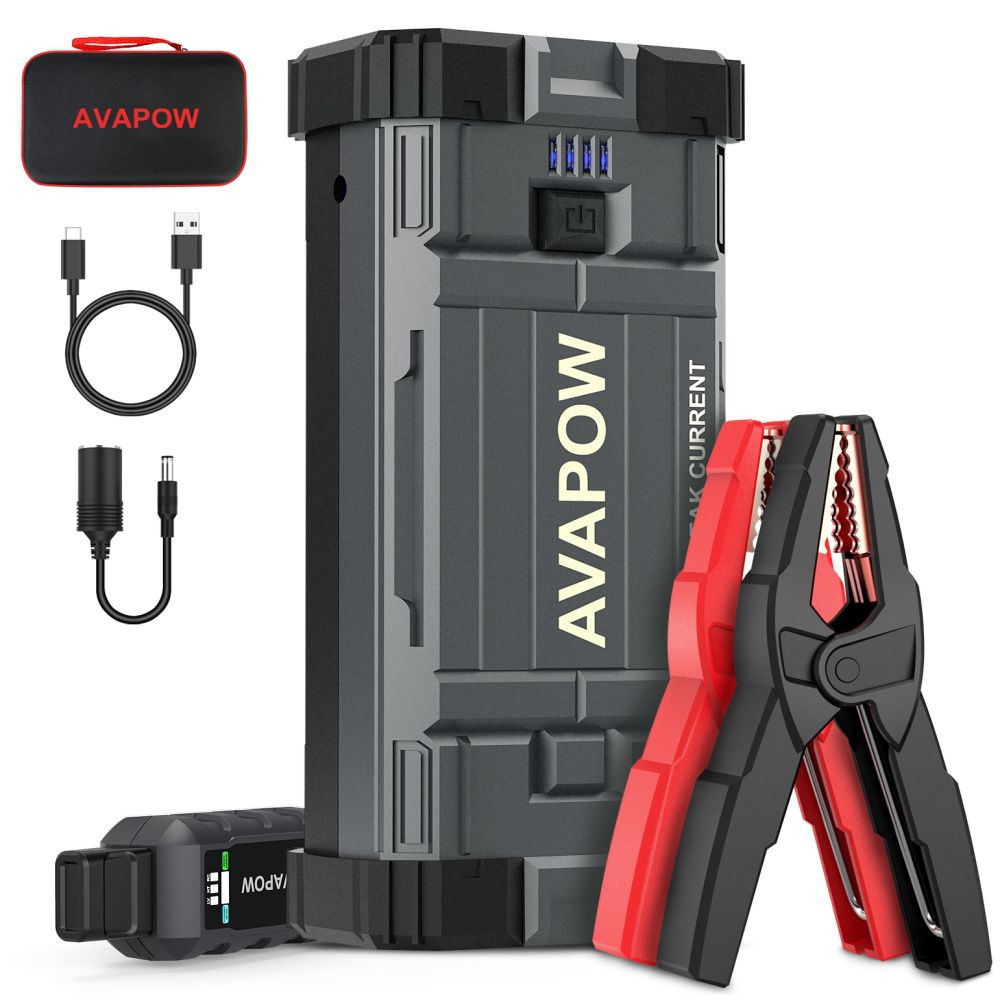 AVAPOW A28 Araç 12V Akü Takviye Cihazı Zorla Çalıştırma İşlevli (Bitmiş Aküyü Çalıştıran) (Force Start) Özellikli Acil Durum Kiti Jump Starter Enerji Şarj İstasyonu Güç Kaynağı (Powerbank+LED Işık) 23800mAh 3000A