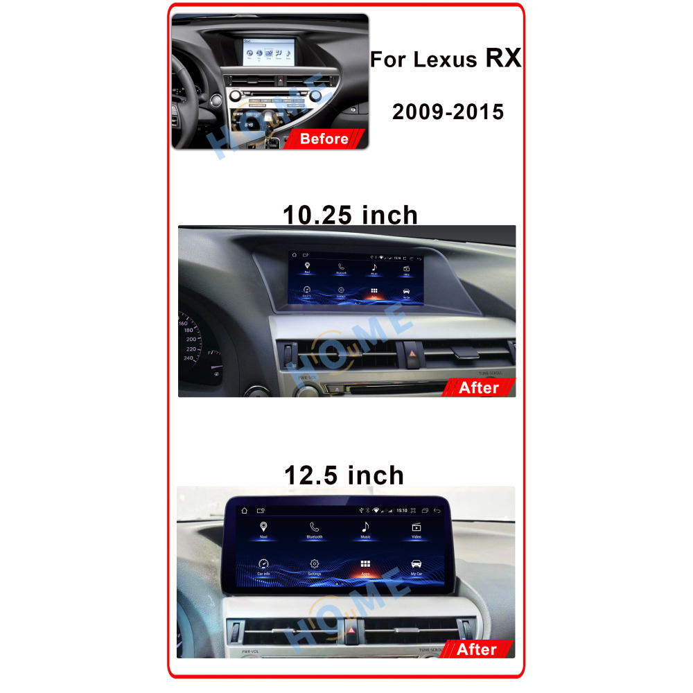 Lexus RX200T RX270 RX300 RX350 RX450H 10.25 inch Android 14-CarPlay-Android-GPS Navigasyon-Multimedya Ekran 2009-2015
