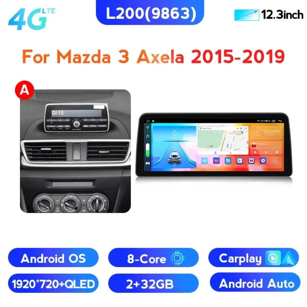 Mazda 3 Axela BM/BN (2015-2021) 1920*720P QLED Android Multimedya ve Navigasyon Sistemi
