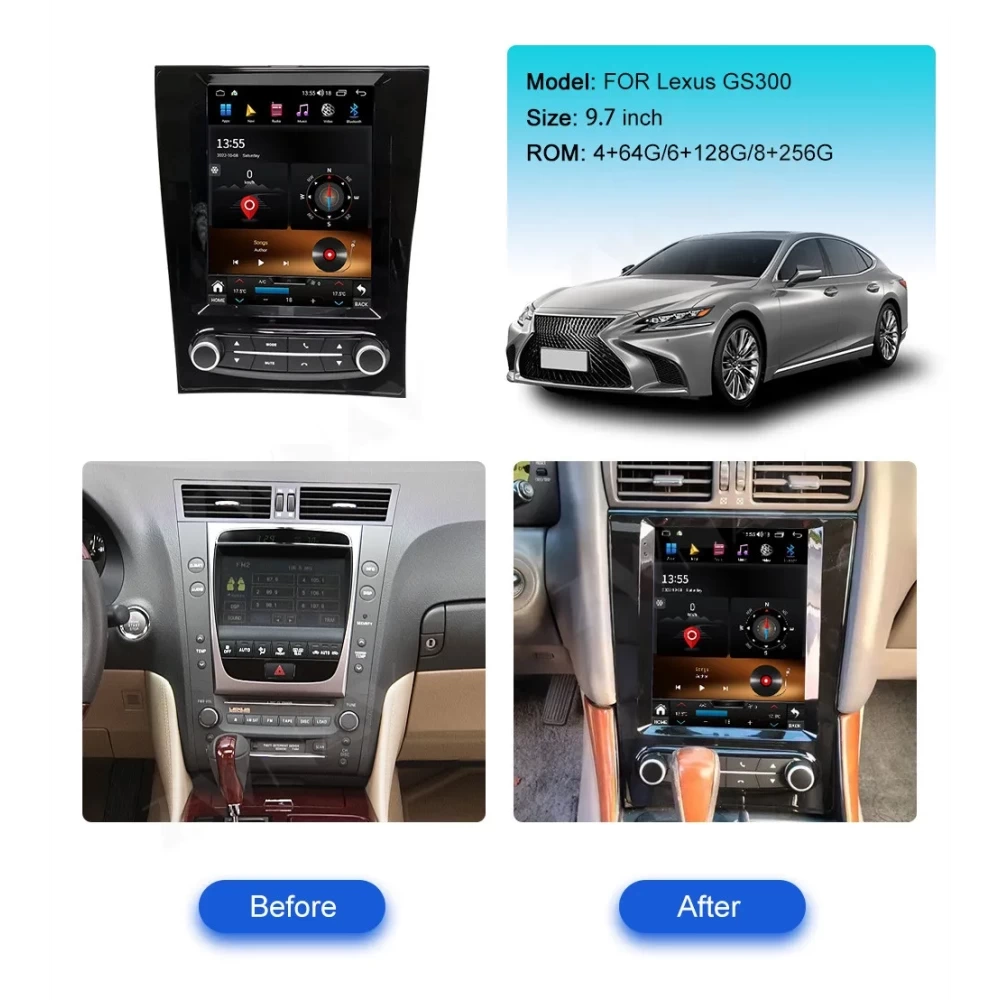Lexus GS300 (1998-2004) 10.4 İnç Tesla Stil Android Multimedya ve Navigasyon Sistemi