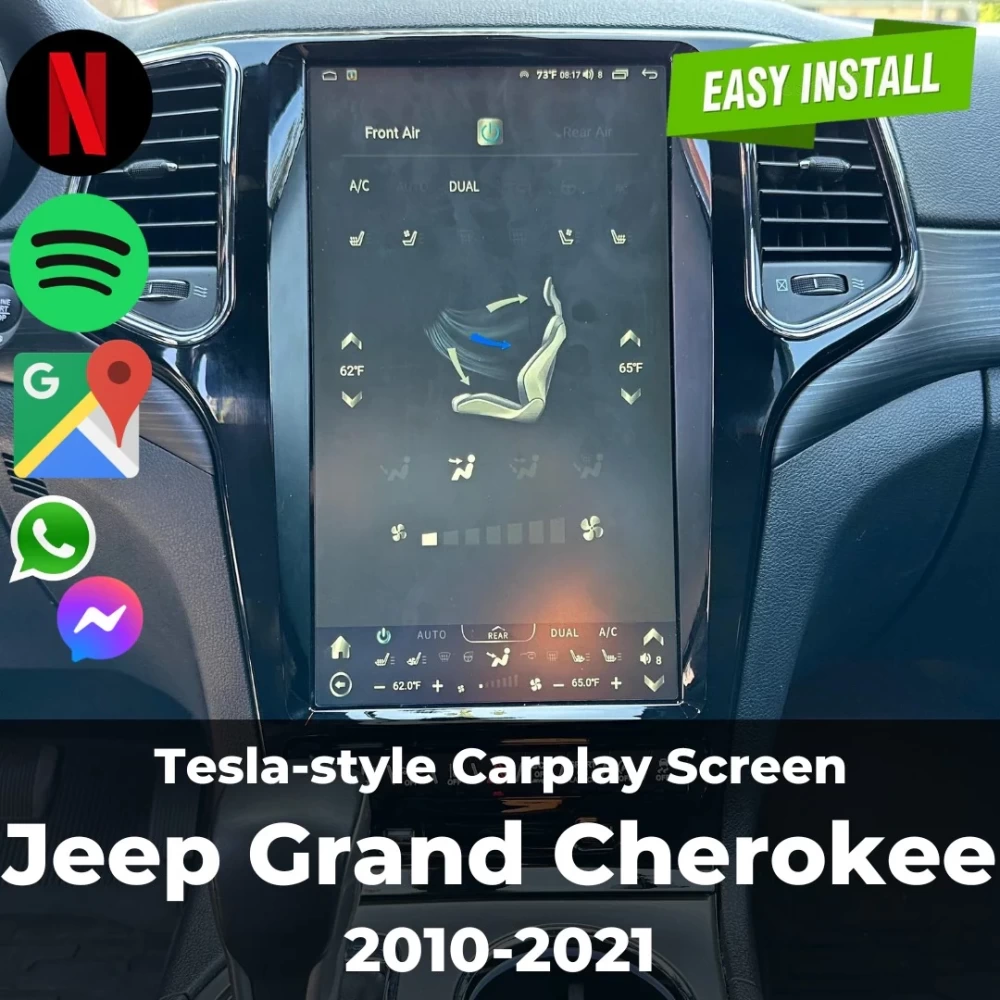 Jeep Grand Cherokee Tesla Ekran Carplay Android Auto Navigasyon 2010 2011 2012 2013 2014 2015 2016 2017 2018 2019 2020 2021