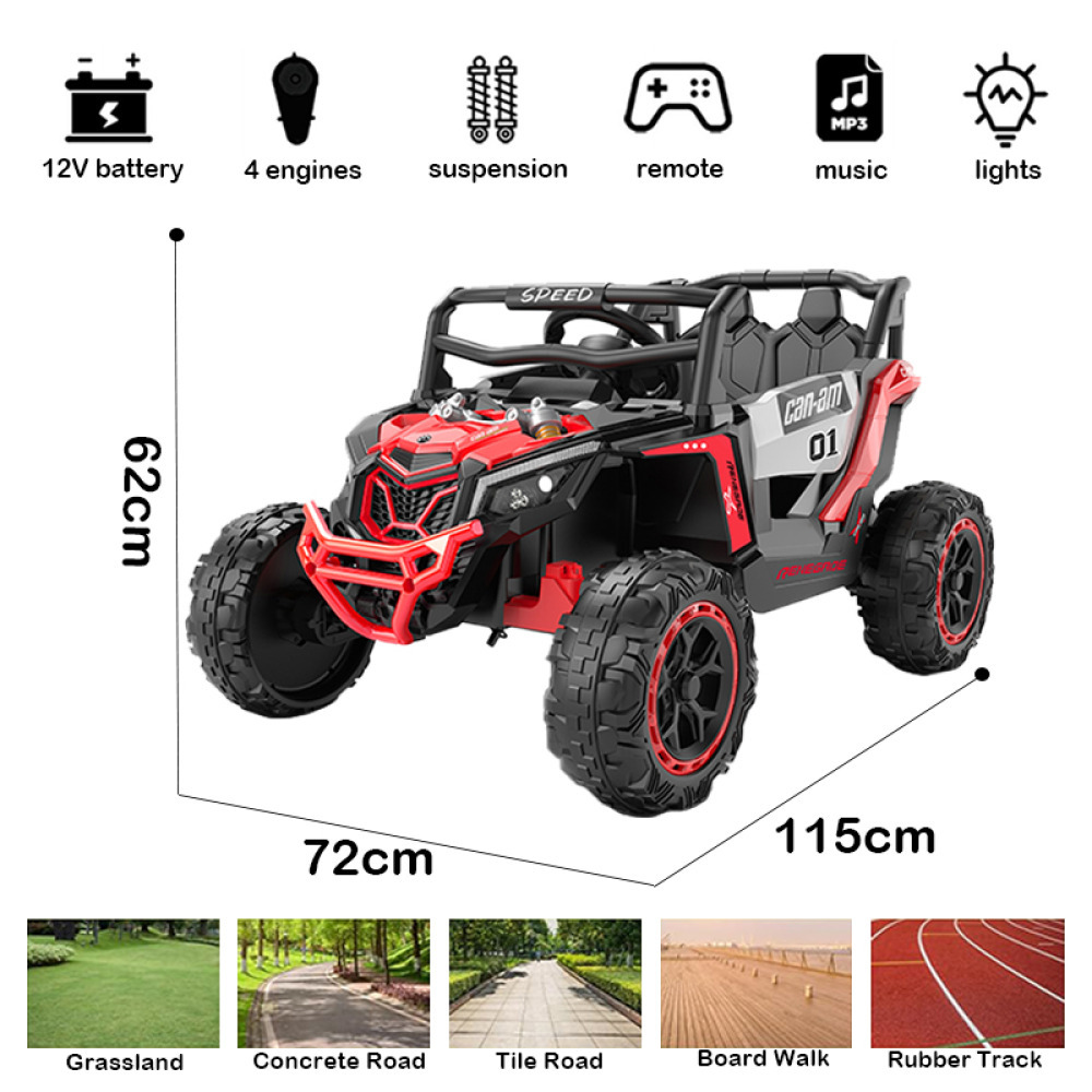 12V Compact Beast UTV - Gelişmiş Amortisör Sistemli, Yumuşak Sarsıntısız Tekerlekli ve 2.4G Uzaktan Kumandalı Çocuk Arazi Aracı