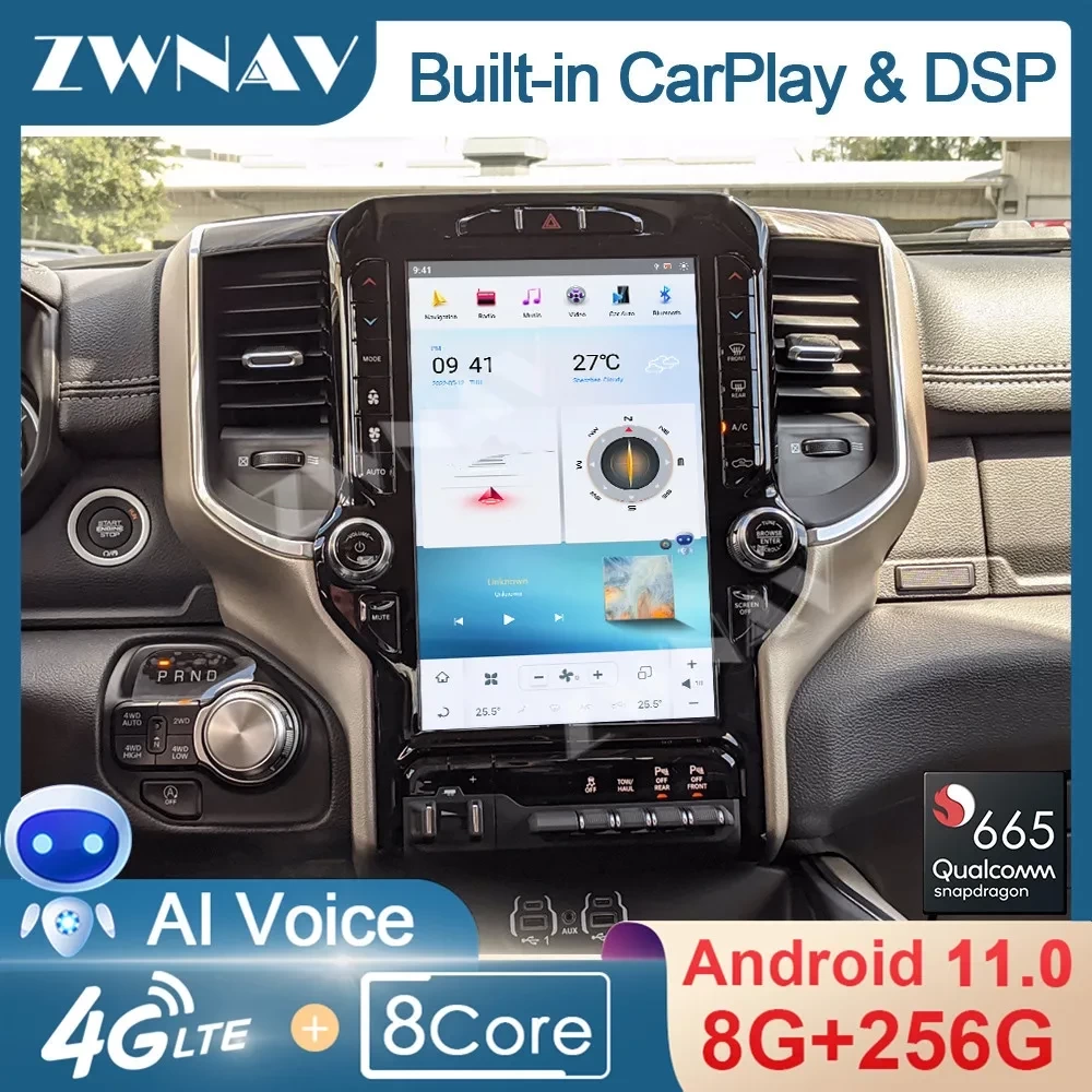 Dodge RAM 1500 (2018-2021) Qualcomm 665 Octa-Core 4GB RAM + 128GB ROM Tesla Tarzı Android 11 Multimedya Sistemi