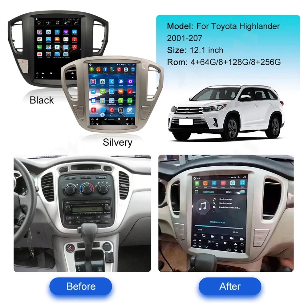 Toyota Highlander (2001-2007) 12.1 inç Tesla Stil Android 13 Multimedya ve Navigasyon Sistemi