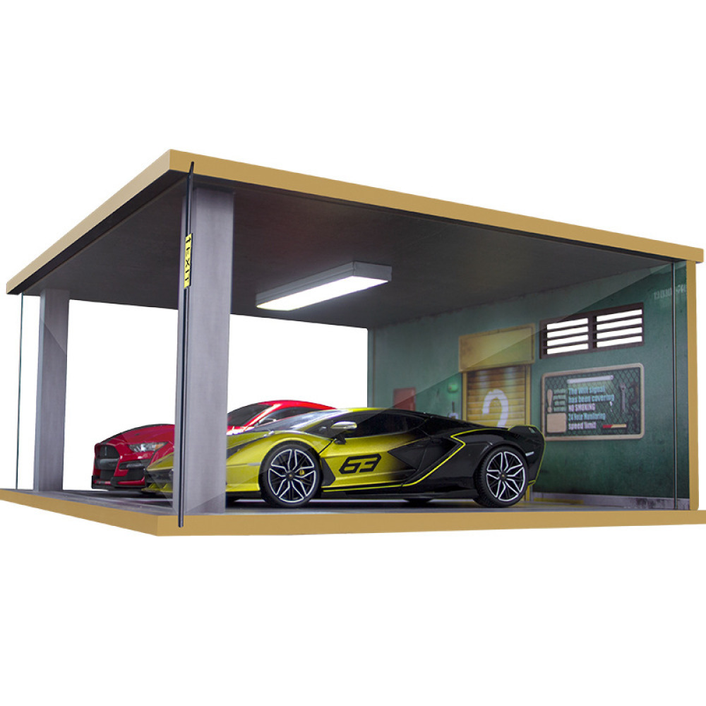 1/18 Ölçekli İkili LED Aydınlatmalı VIP Garaj – Dev Diecast Modelleriniz İçin Işıltılı Showroom