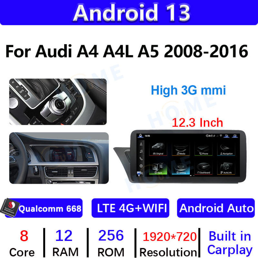 Audi A4 A5 A4L 8.8 inch Android 13 - CarPlay - Android - GPS Navigasyon - Multimedya Ekran 2008-2016