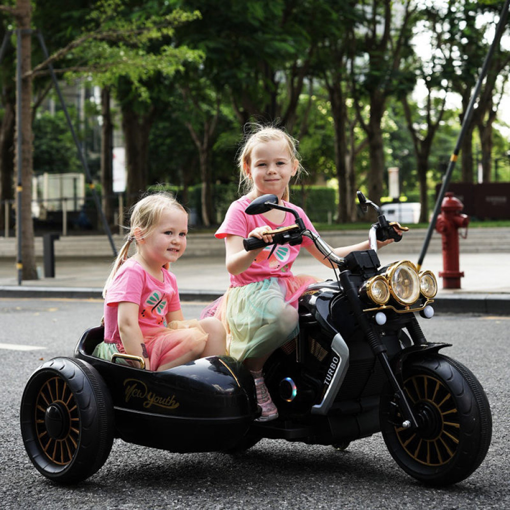 Chopper-Sidecar 12V Yan Sepetli (2 Kişilik) Klasik Chopper Gidonlu 12V Çift Motorlu Akülü Motor